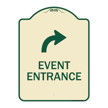 Signmission Event Entrance With Upper Right Arrow Heavy-Gauge Aluminum Architectural Sign, 24" H, TG-1824-24085 A-DES-TG-1824-24085